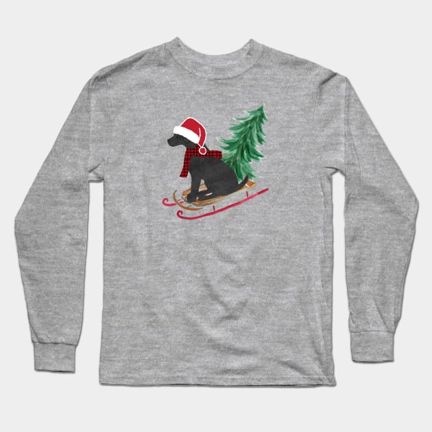 Black Lab Christmas Sled Long Sleeve T-Shirt by EMR_Designs